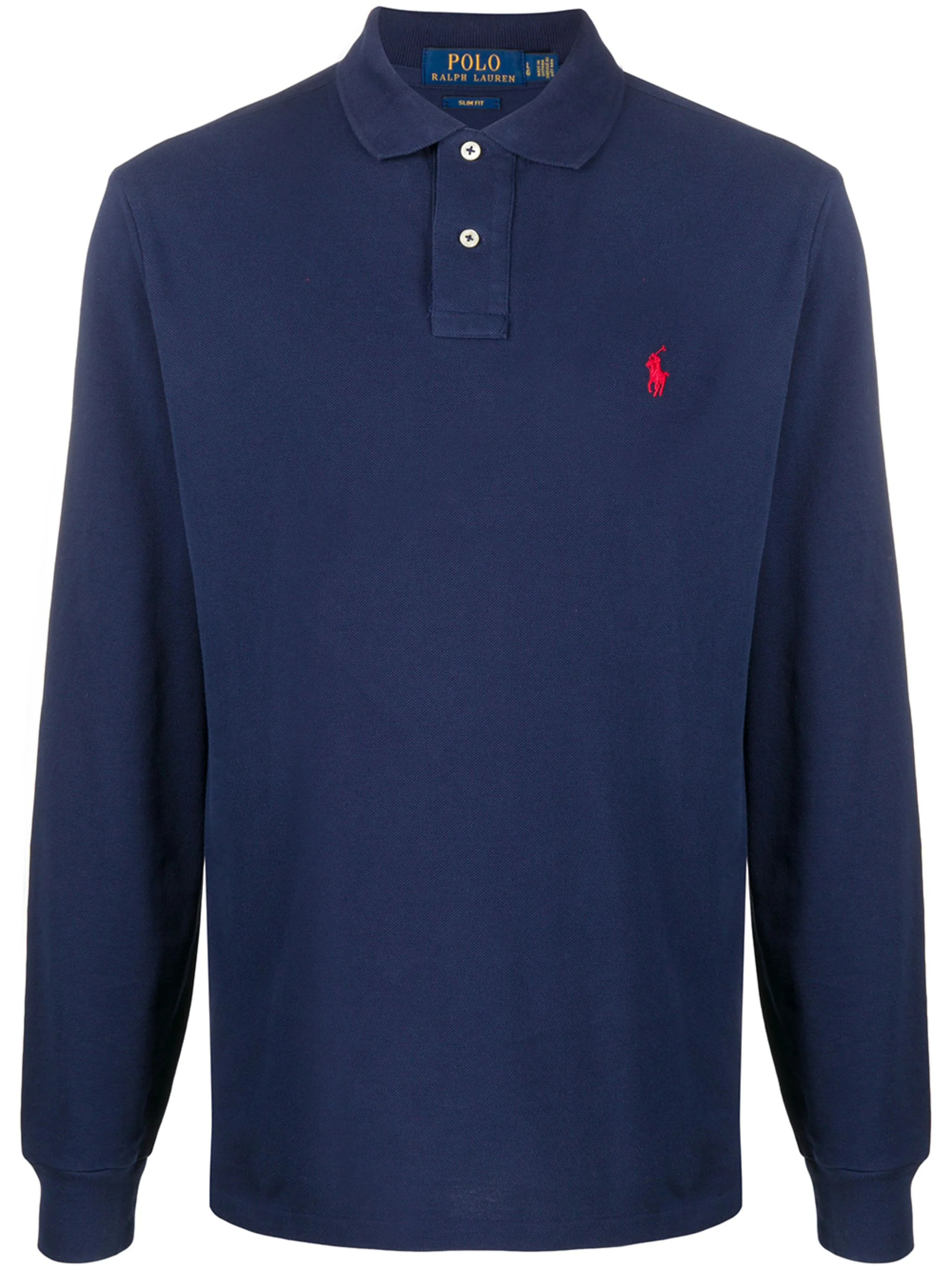Blue Cotton Long-Sleeve Polo Shirt | Shop Simon