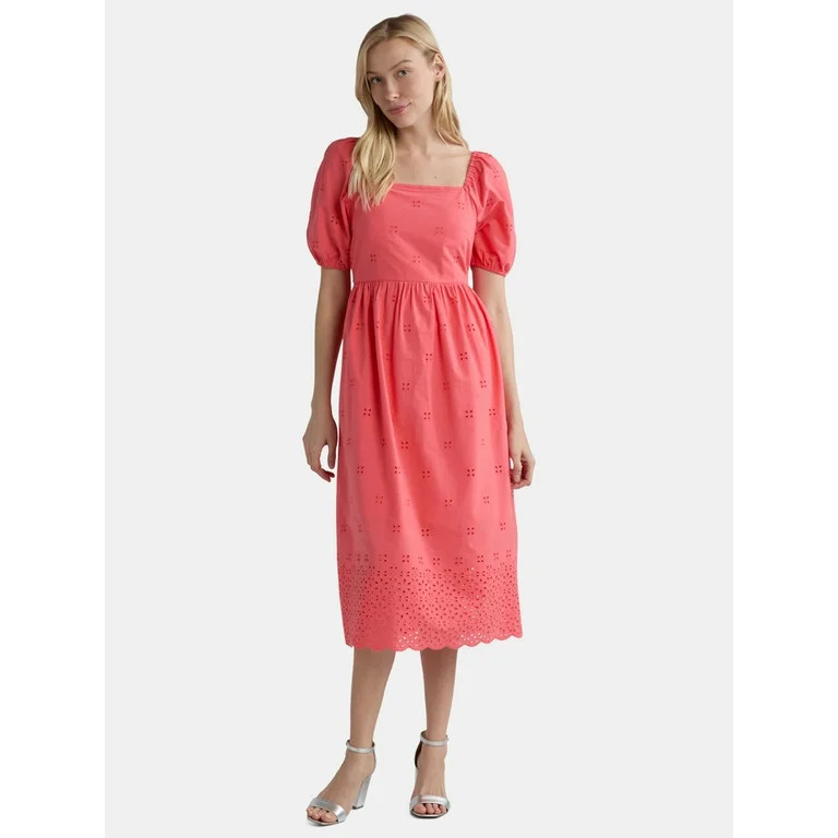 Time and Tru Women's and Women's Plus Square Neck Eyelet Midi Dress, Sizes XS-4X | Walmart (US)