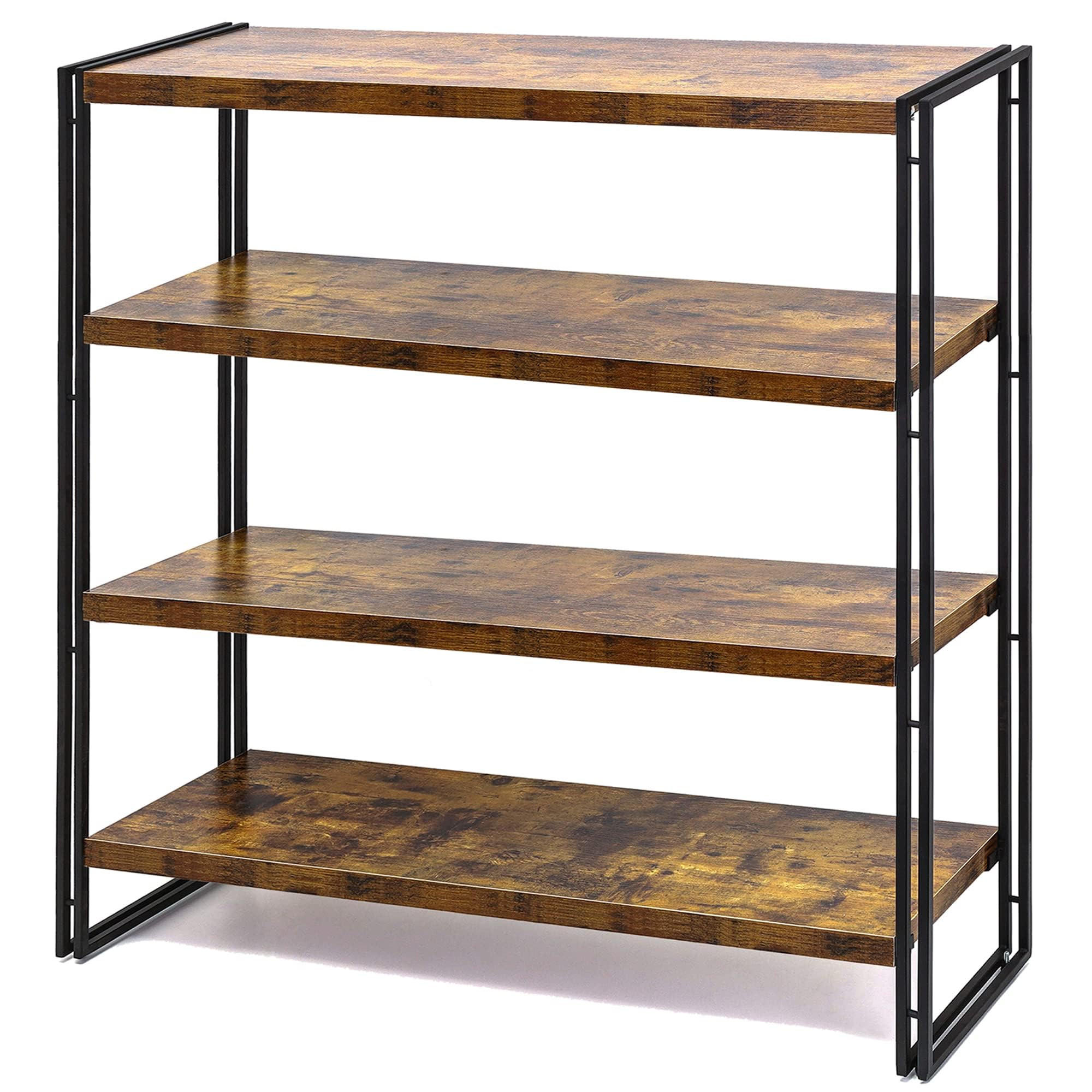 HCHQHS Bookshelf,4-Tier Industrial Bookcase,Rustic Wood and Metal Open Display Book Shelves Home ... | Amazon (US)