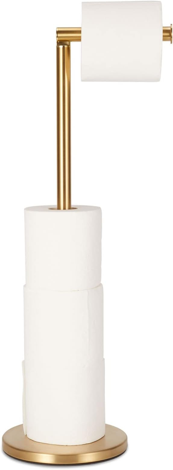 Toilet Paper Holder Stand, Bathroom Toilet Paper Stainless Steel Pedestal Tissue Roll Holder, Fre... | Amazon (US)