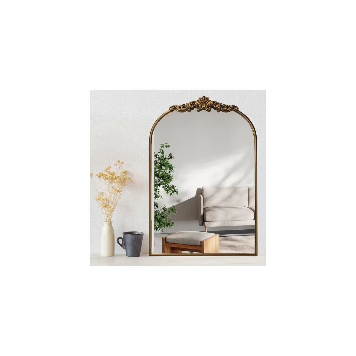 Ornate Baroque Vintage Gold Mirror - Arched Antique Brass Mirror with Full Metal Frame - Perfect ... | Target