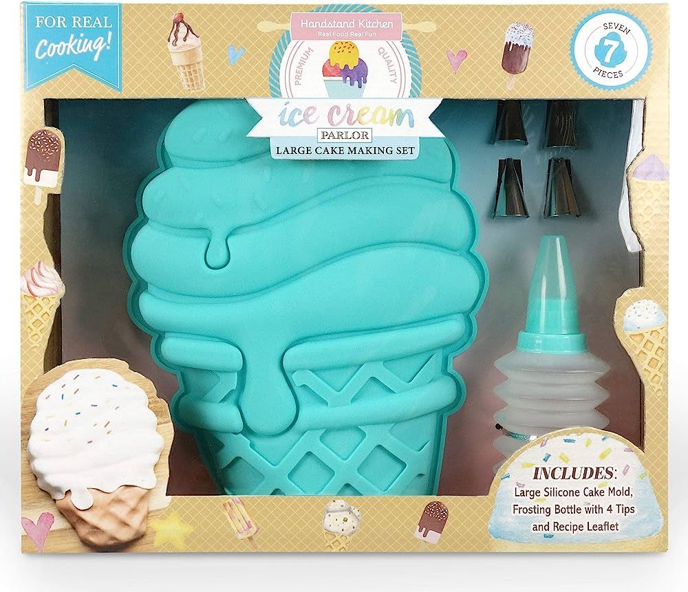 Handstand Kitchen Ice Cream Parlor 7-piece Swirl Cone Shaped Real Cake Baking Set with Recipes | Amazon (US)