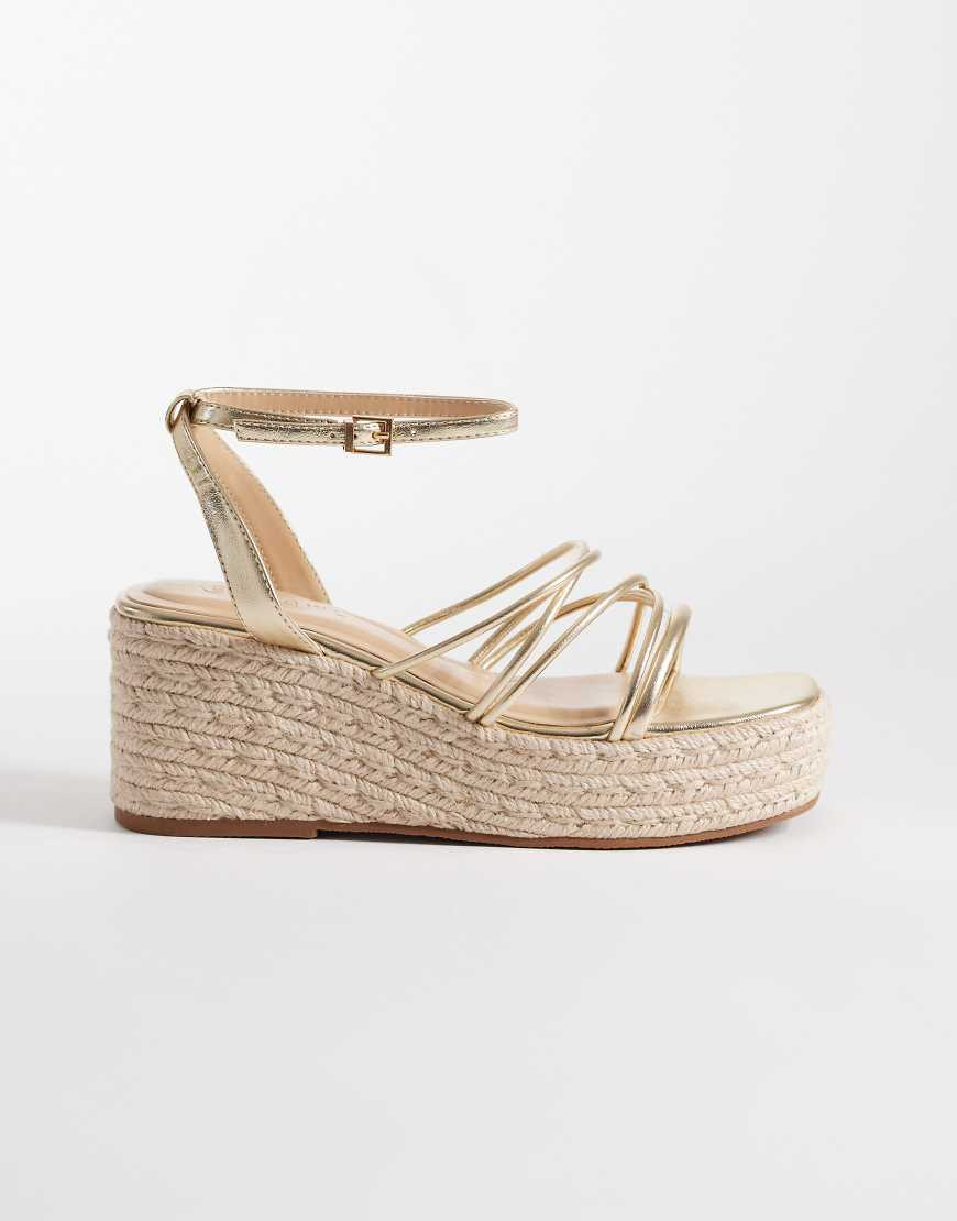 SEQWL strappy espadrille wedge sandals in gold | ASOS (Global)