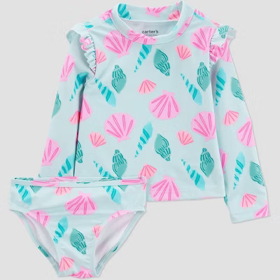 Carter's Just One You® Toddler Girls' Long Sleeve Sea Shell 2PC Rash Guard Swim Set - Aqua 3T | Target