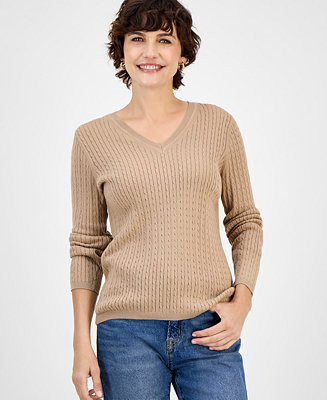 Nautica Women's V-neck Cable Knit Sweater, Online Only | Macy's