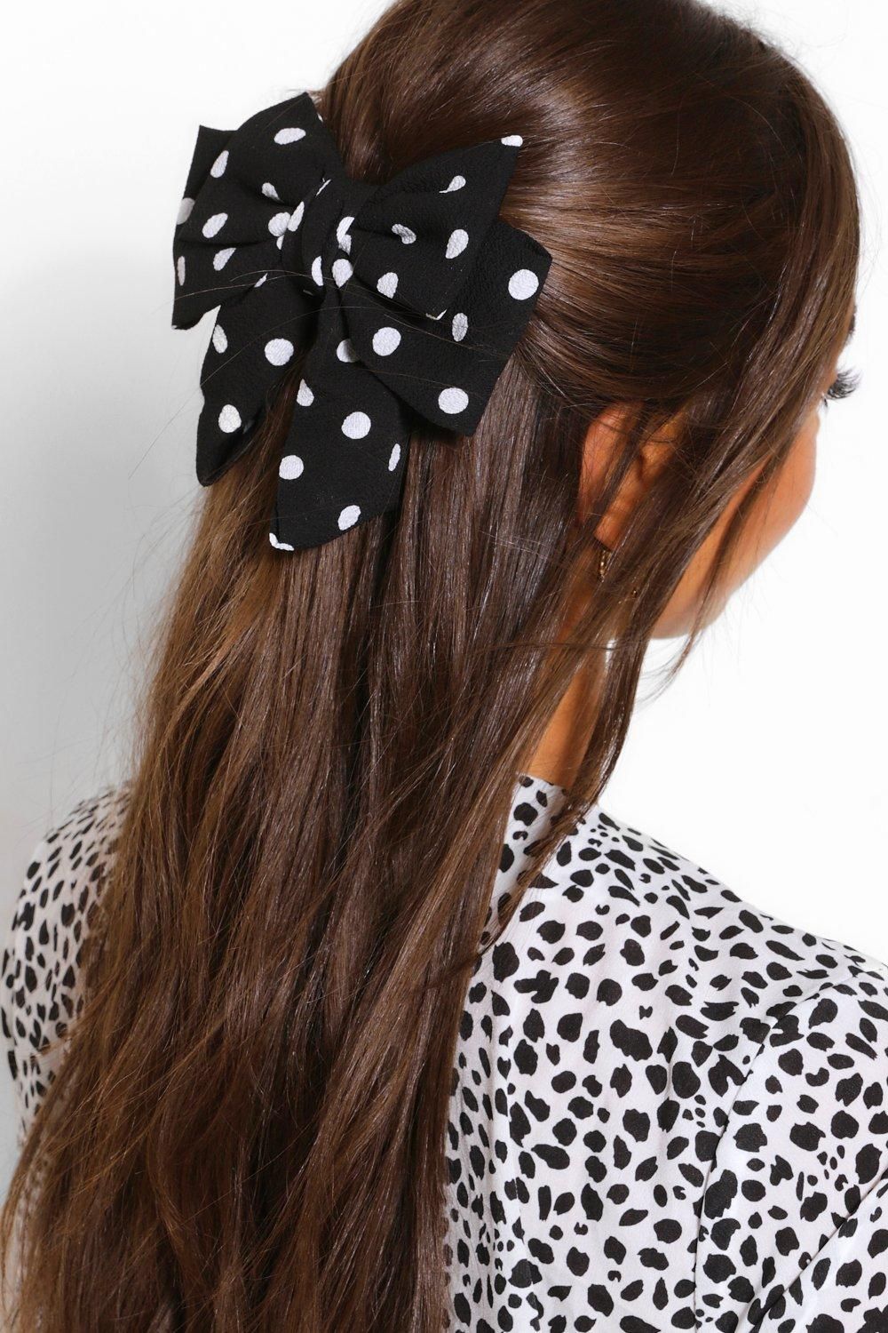 Womens Polka Dot Bow Hair Clip - Black - One Size | Boohoo.com (US & CA)