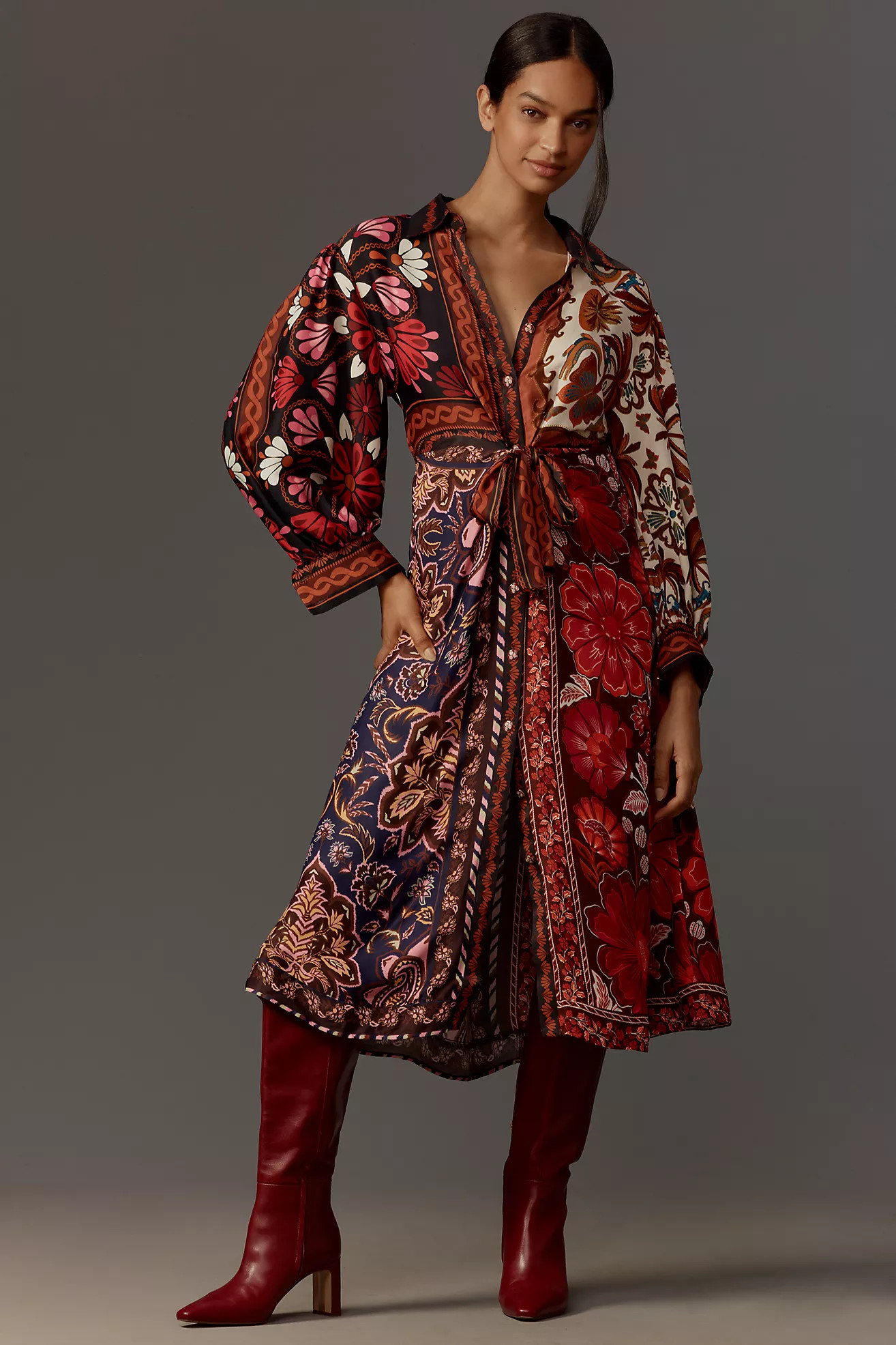 Farm Rio Miranda Long-Sleeve Wrap Midi Dress | Anthropologie (US)