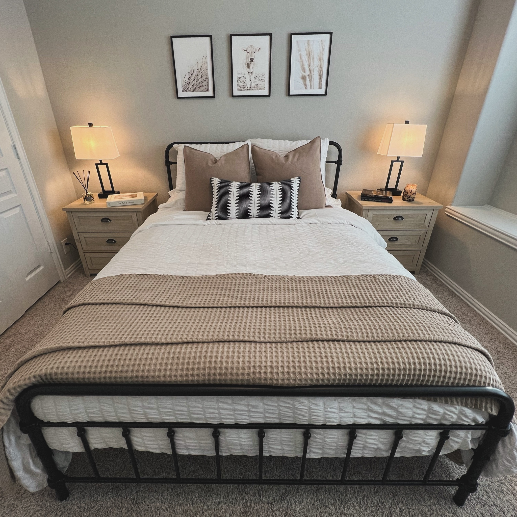 Clean Neutral Bedding refresh for our guest room with farmhouse inspiration moments. Affordable bed frame and nightstands - all linked here!

#LTKhome #LTKfindsunder100