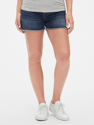 4" Maternity Inset Panel Denim Shorts with Raw Hem | Gap (US)