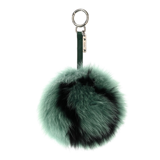 Fox Fur FF Reloaded Pom Pom Bag Charm Green Black | FASHIONPHILE (US)