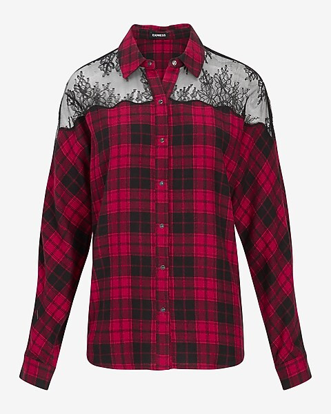 Lace Shoulder Flannel Shirt | Express