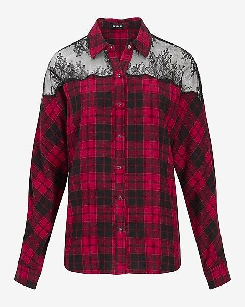 Lace Shoulder Flannel Shirt | Express