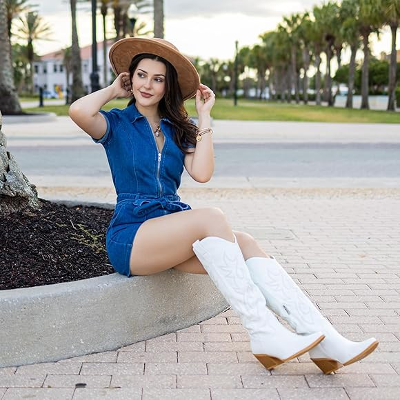 Pasuot Western Cowboy Boots for Women - Knee High Wide Calf Cowgirl Boots with Classic Embroidere... | Amazon (US)
