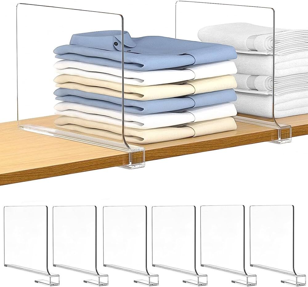 Aolloa 6 PCS Shelf Dividers for Closet Organization Acrylic Clear Closet Shelf Divider for Wooden... | Amazon (US)