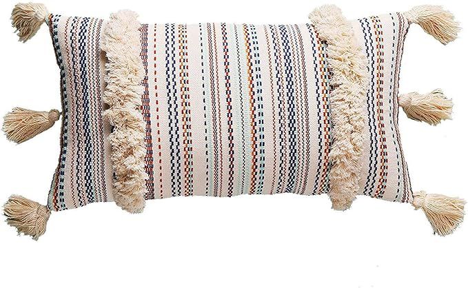 Flber Lumbar Throw Pillow Decorative Pillows Tassel Textured Woven Sham,12"X20" | Amazon (US)