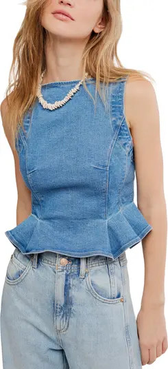 Free People Sunfaded Denim Crop Peplum Top | Nordstrom | Nordstrom