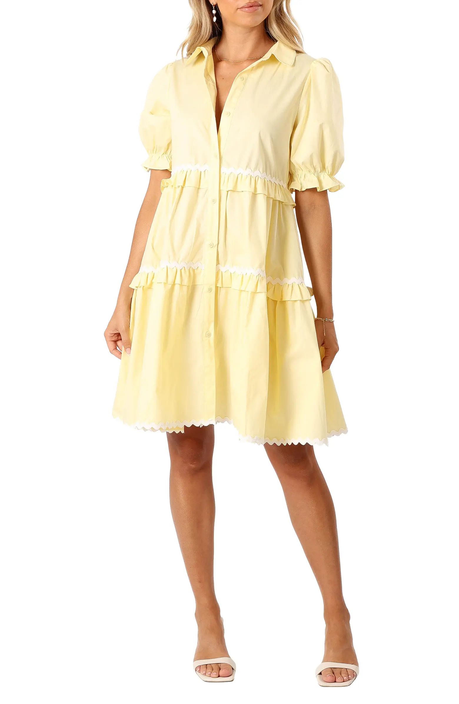 Petal & Pup Shively Puff Sleeve Ruffle Cotton Shirtdress | Nordstrom | Nordstrom