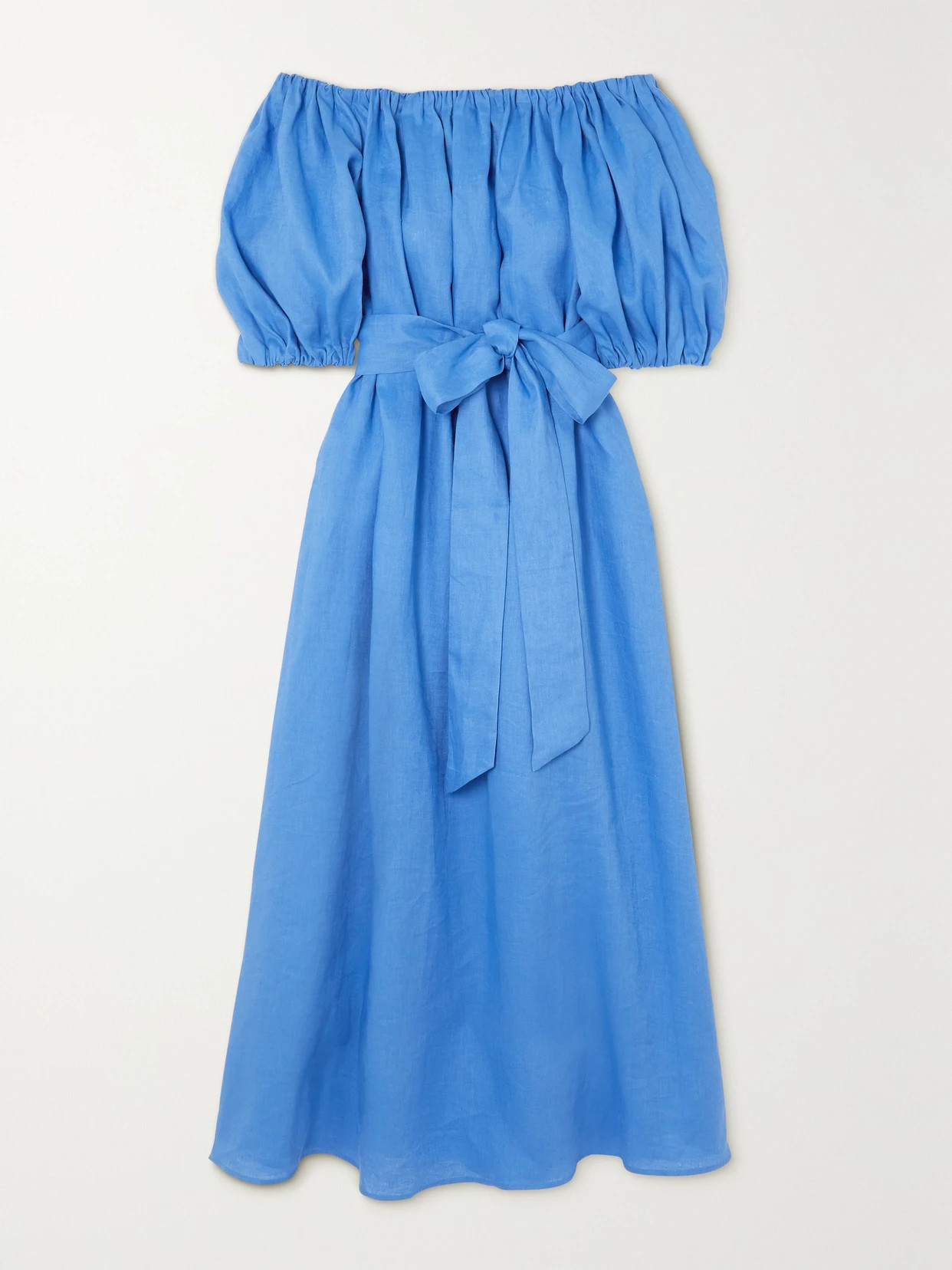 BERNADETTE - Zaza Belted Off-the-shoulder Linen Maxi Dress - Blue | NET-A-PORTER (US)