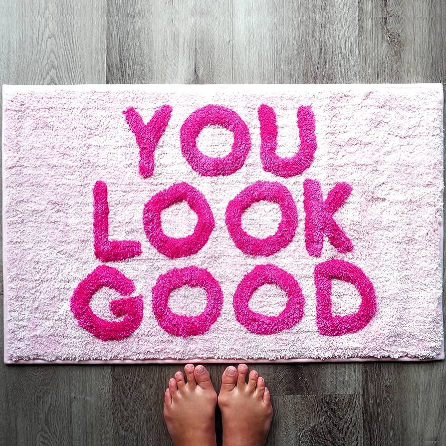 Amazon.com: You Look Good Bath Mat Light Pink Blush Hot Pink Cute Bathroom Rugs for Girls Hello G... | Amazon (US)