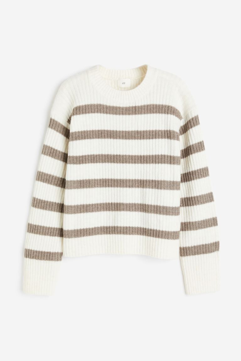 Rib-knit Sweater - Cream/beige striped - Ladies | H&M US | H&M (US + CA)