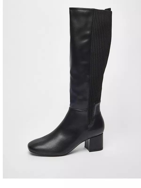 Quiz Black Faux Leather Buckle Knee High Boots | Very (UK)