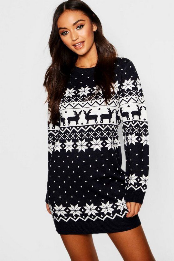 Petite Fairisle Christmas Sweater Dress | Boohoo.com (US & CA)