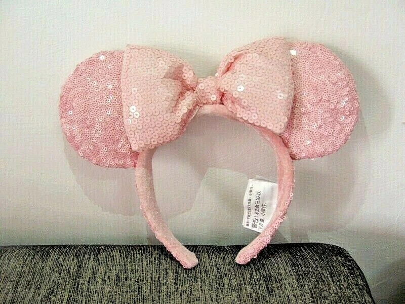 NEW Disney Parks Millennial Pink Minnie Mouse Bow Sequins Ear Headband | eBay US