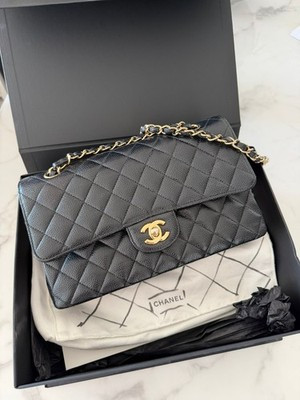 Chanel Medium Classic Double Flap Bag Black Caviar Gold Hardware Full Set | eBay UK
