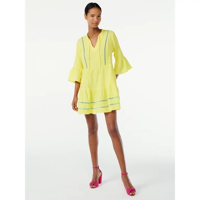 Scoop Women's 3/4 Sleeve Detail Mini Dress | Walmart (US)