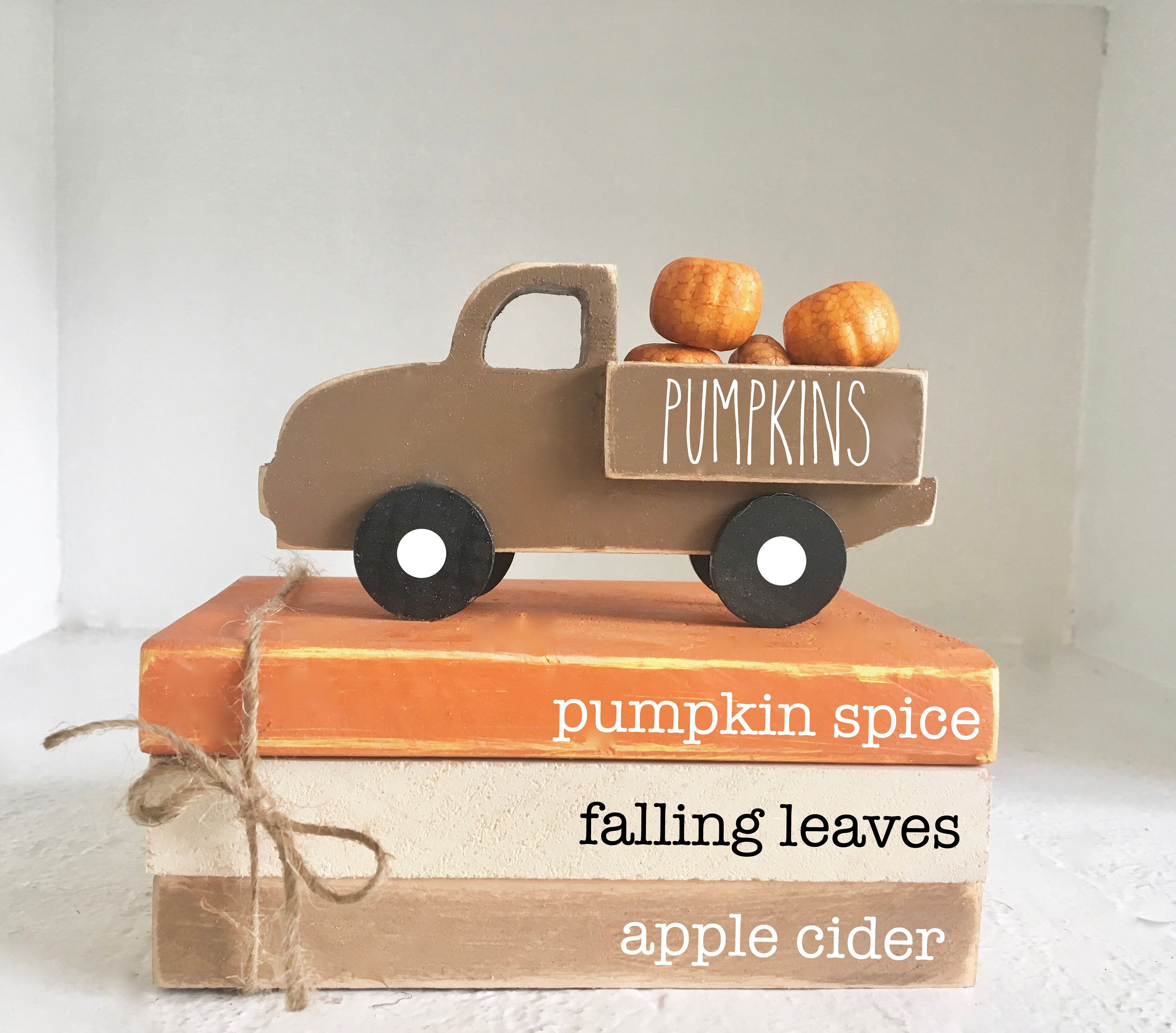 Fall decor, Pumpkin truck, Mini book bundle, Book stack, Wooden truck, Faux books, books, Tiered ... | Etsy (US)