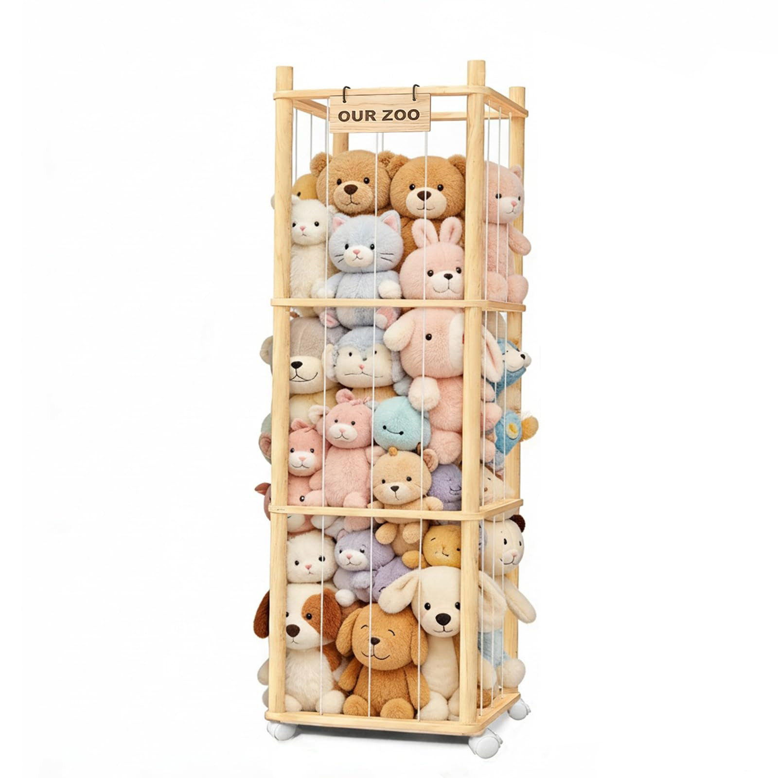 Stuffed Animal Storage, Wooden Cute Zoo Stuffed Animals Holder with Brake Wheels, Space Save Stuf... | Amazon (CA)