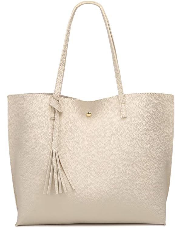 Dreubea Women's Soft Faux Leather Tote Shoulder Bag from, Big Capacity Tassel Handbag | Amazon (US)