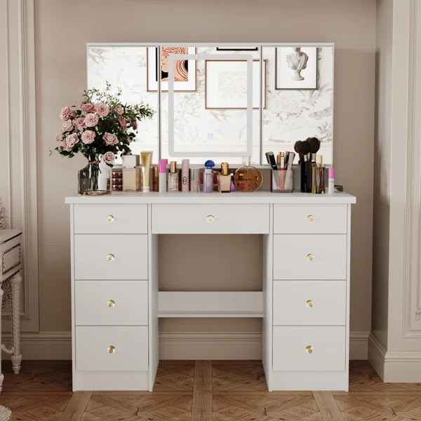 Bara 43.3" W 3-Mirror Vanity With 9 Drawers | Wayfair North America
