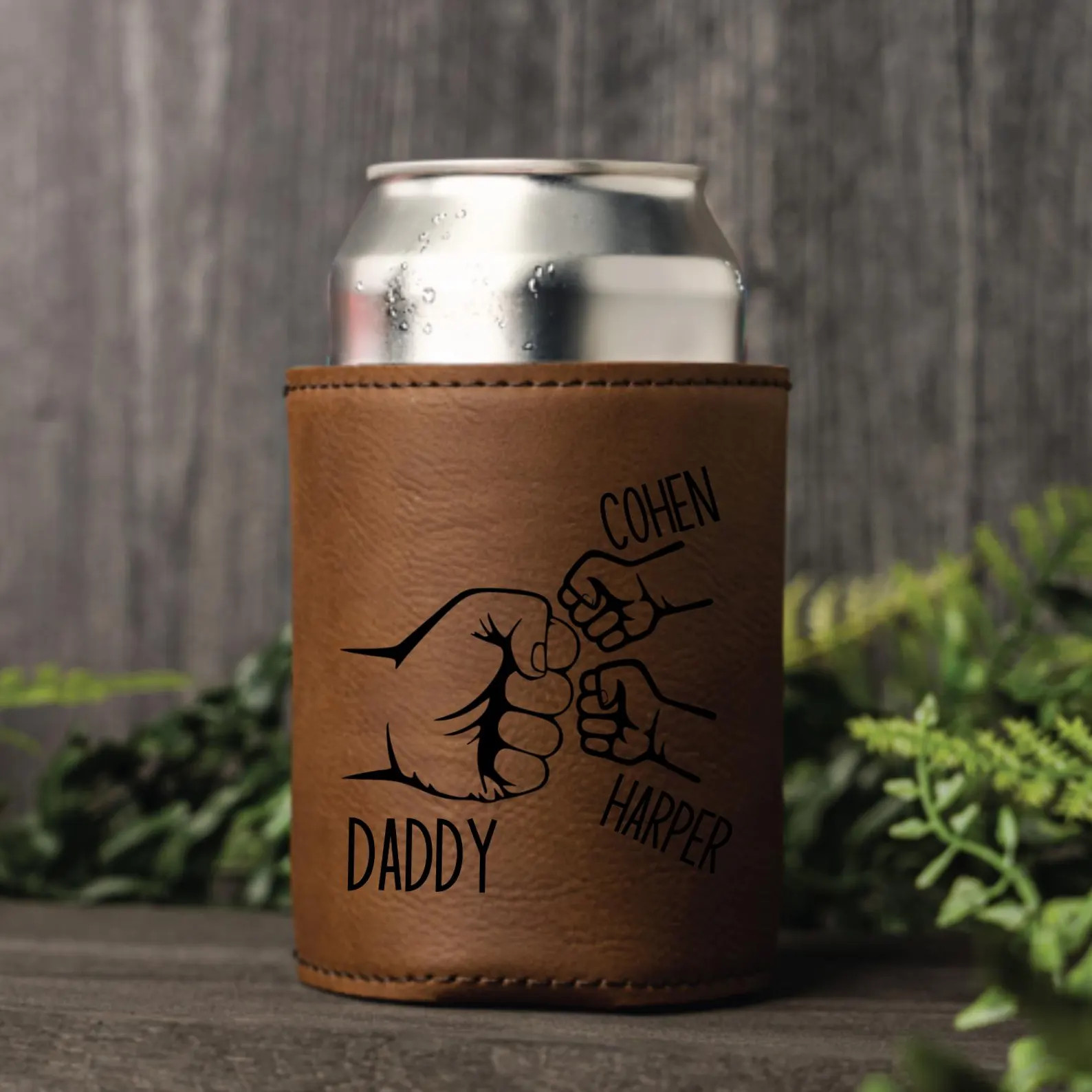 Dad Fist Bump Leather Can Cooler, Fathers Day Gift With Kids Names, Dad Gifts From Kids Dad Birth... | Etsy (US)