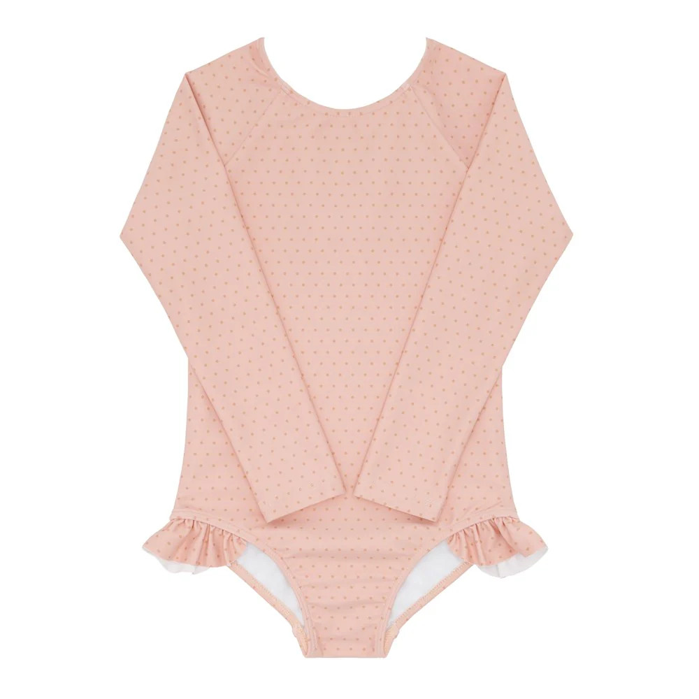 girls camellia pink dot rashguard one piece | minnow