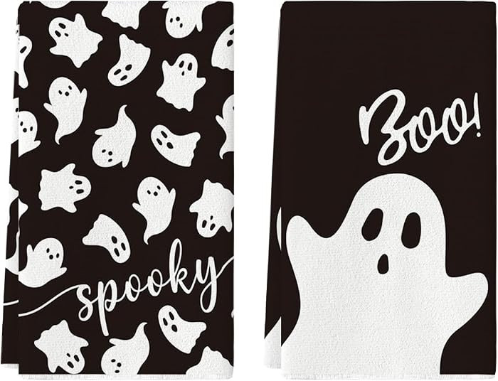 Artoid Mode Black Ghost Boo Halloween Kitchen Towels Set of 2 18x26 Inch | Amazon (US)