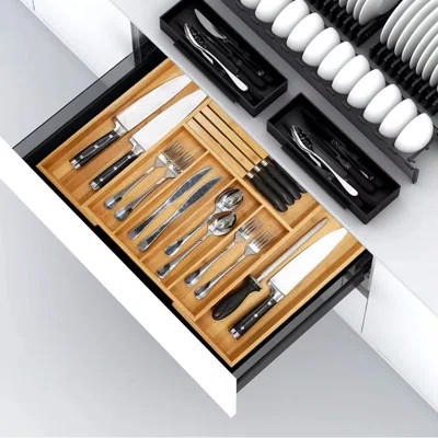Bamboo Silverware Cutlery Drawer Organizer With Knife Blocks -Expandable Drawer Organizer With Dividers For Kitchen Utensil & Flatware Organizer (7 Sl | Wayfair North America