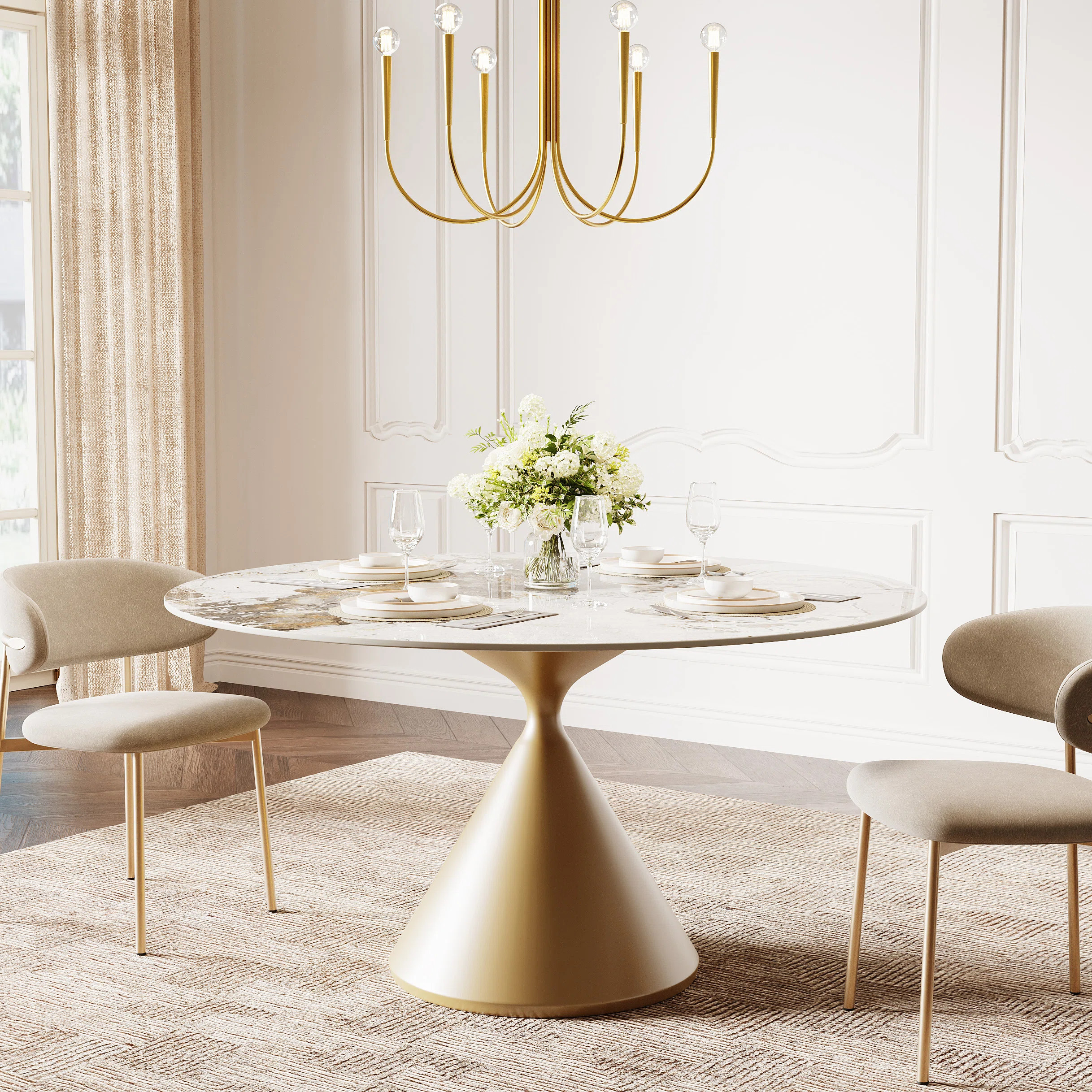 Suzzie 47" Pedestal Sintered Stone Round Dining Table | Wayfair North America