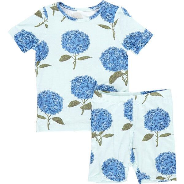 Bamboo Short Sleeve Pajama Set, Light Blue Hydrangeas | Maisonette