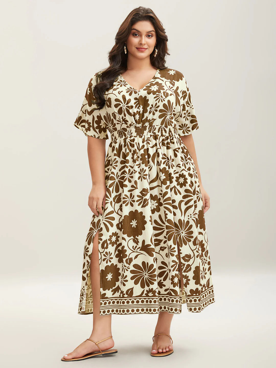 Large Floral Print Pockets Midi Dress | Bloomchic