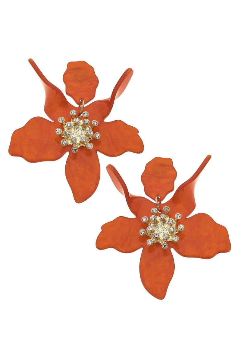 Chloe Resin Flower Statement Earrings in Burnt Orange | CANVAS