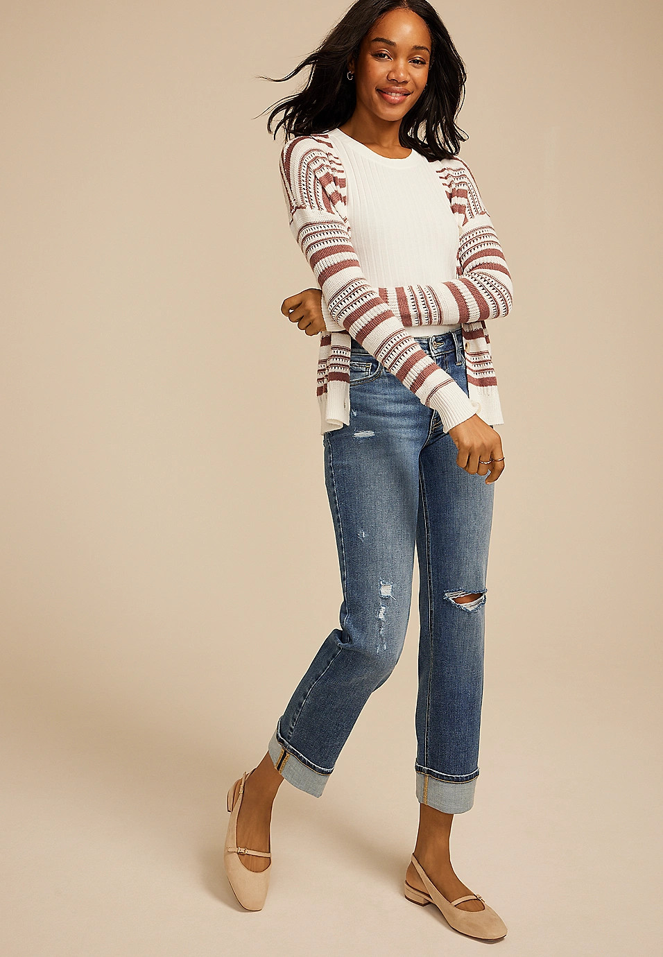 edgely™ High Rise Cuffed Hem Relaxed Straight Jean | Maurices