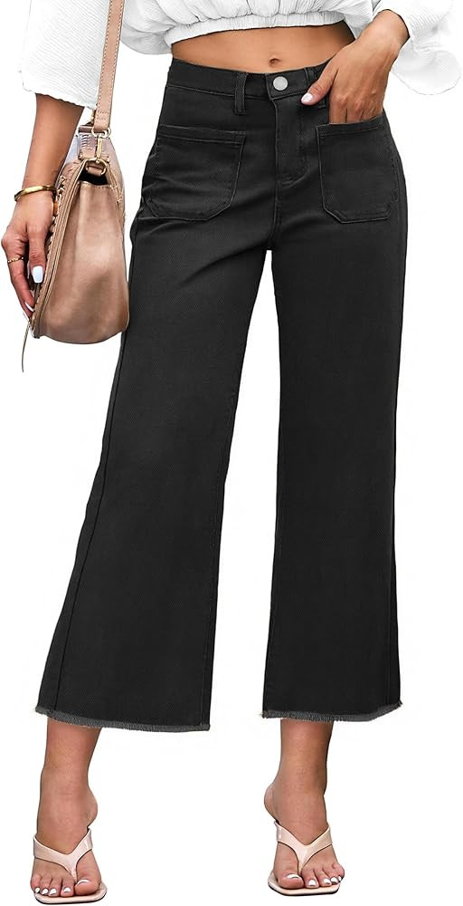 Denim Women Cropped Trousers Jeans Pants Leg Jeans High Rise Pants Stretchy with Pockets | Amazon (US)