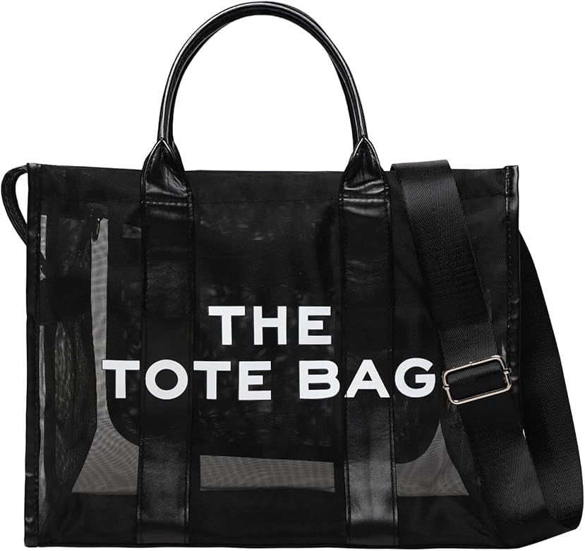 VINMIWE The Mesh Tote Bag, Beach Tote Bag with Zipper for Women Clear Crossbody bags Purses Trave... | Amazon (US)