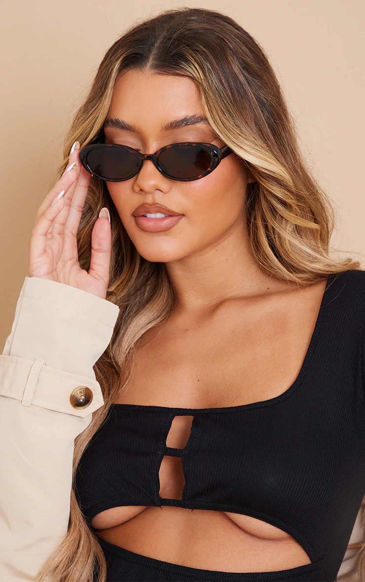 Tortoiseshell Small Oval Sunglasses | PrettyLittleThing US