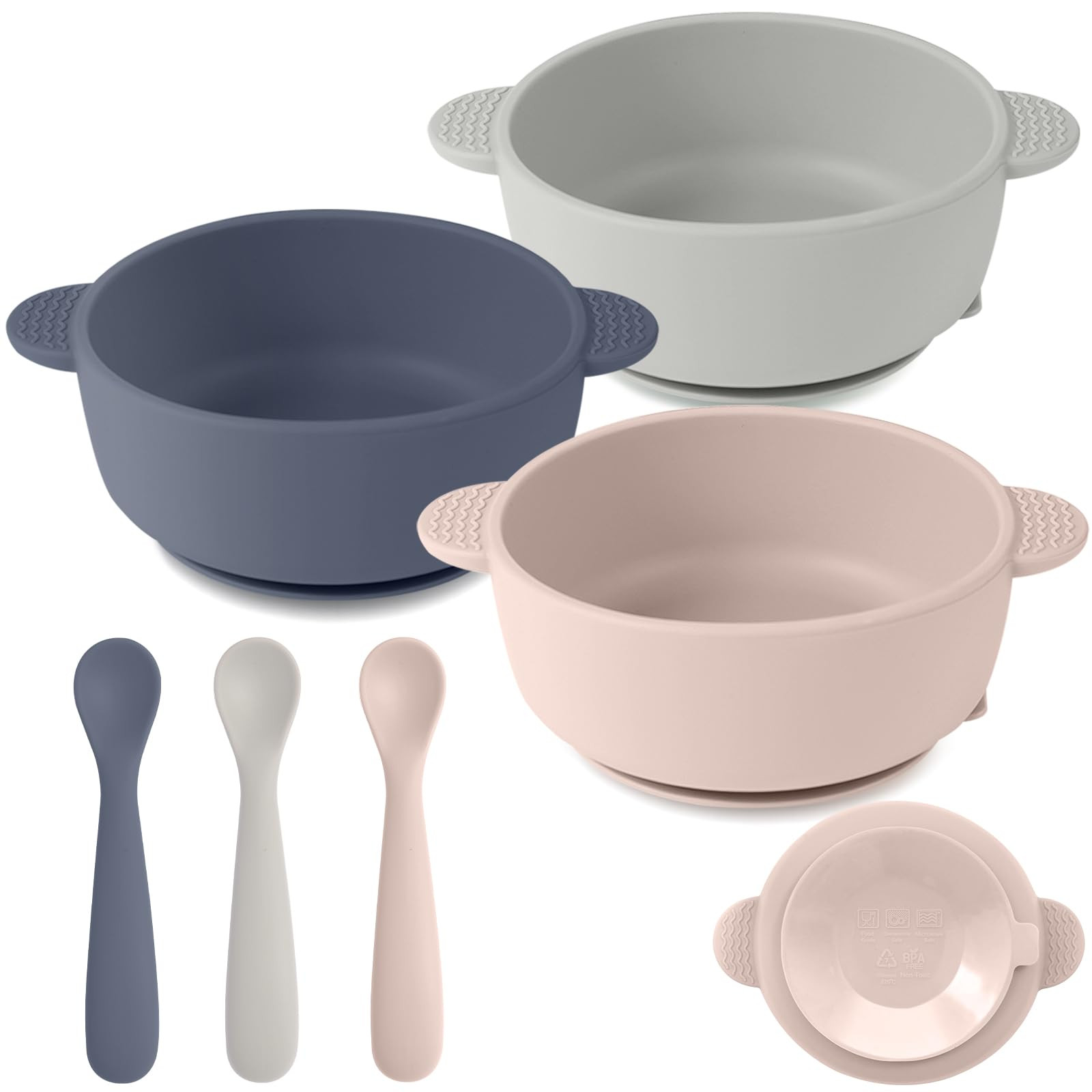 Silicone Baby Feeding Set, 3 Pack Baby Bowls with Suction and 3 Pack Baby Spoons for Babies Toddl... | Amazon (US)