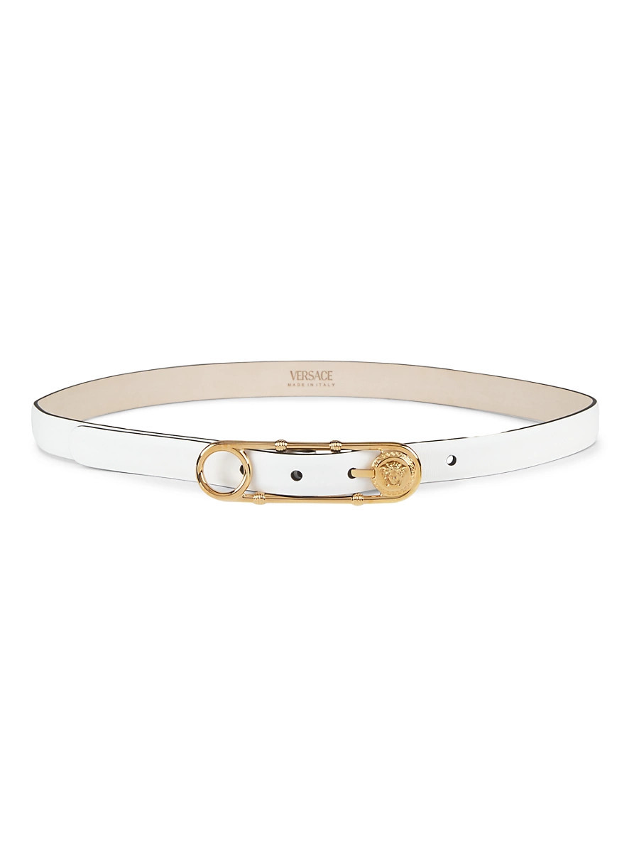 Women's Safety Pin Leather Belt - Optical White Versace Gold - Size Medium | Saks Fifth Avenue