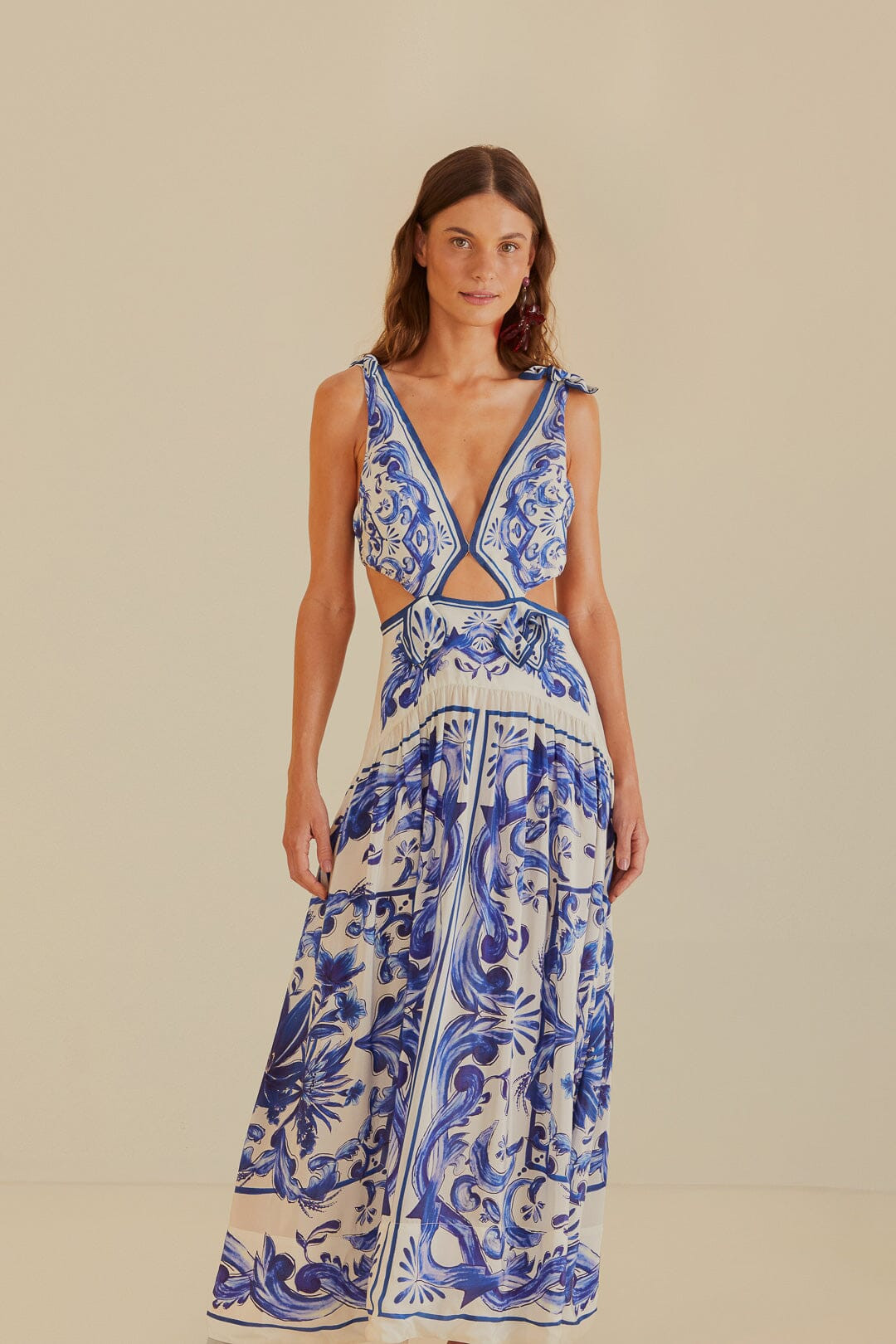 Off-White Garden Tiles Maxi Dress | FarmRio (US)