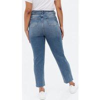 Curves Blue Ripped Ankle Grazing Hannah Straight Leg Jeans New Look | New Look (UK)
