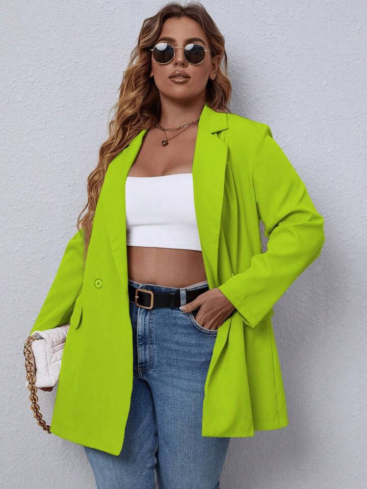 SHEIN Essnce Plus Size Single Breasted Solid Color Casual Suit | SHEIN